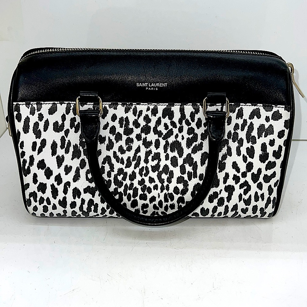 Saint Laurent Baby Duffle Crossbody with animal print Black and White 9”x4”x6” T